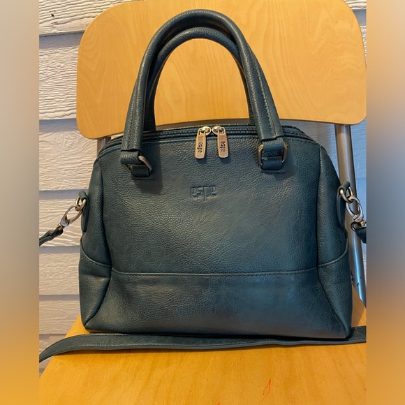 espe Blue Vegan Leather Satchel w/crossbody Strap - Picture 3 of 6